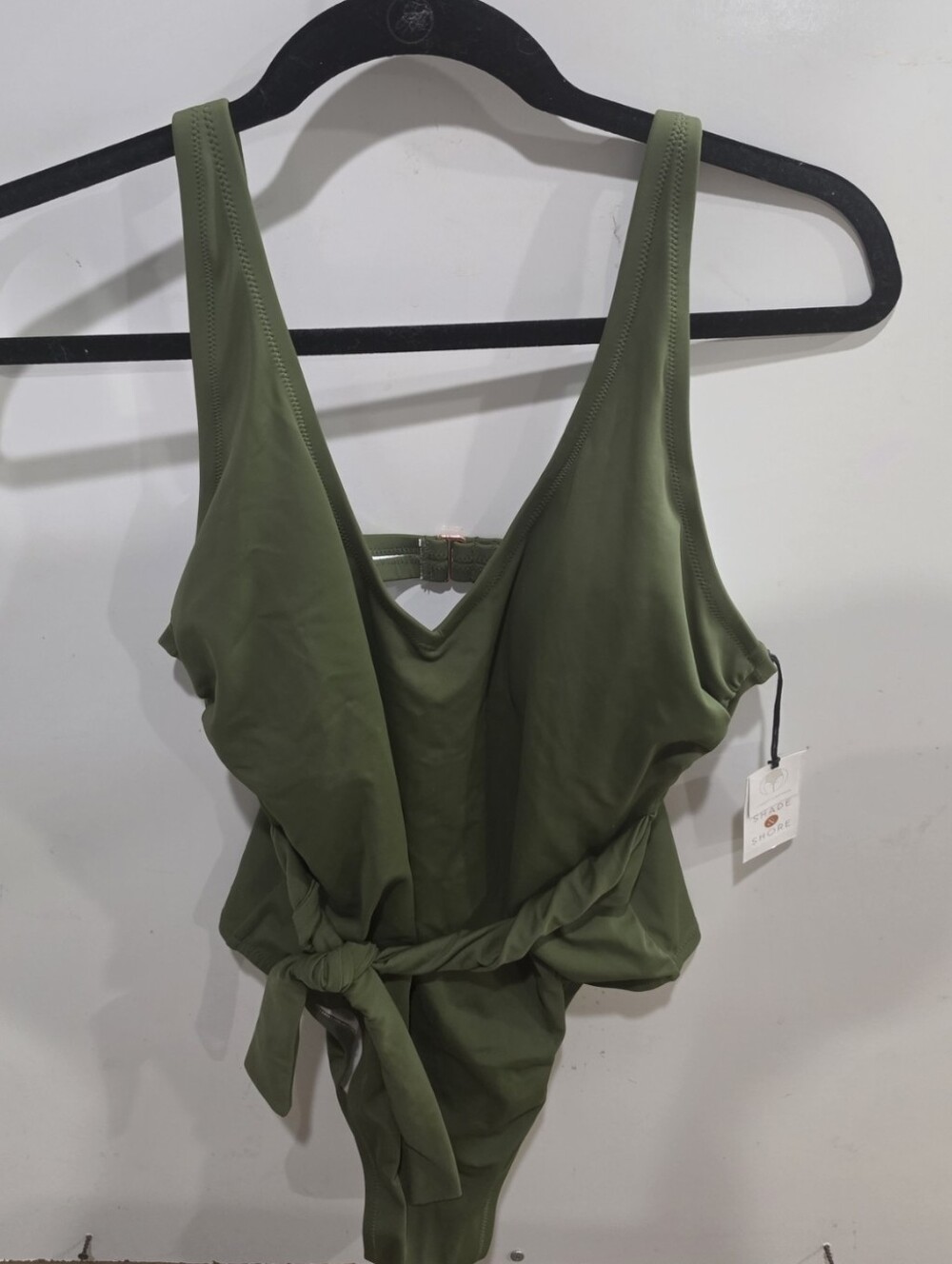 NWT Olive Green One-Piece Swimsuit with Waist Tie Size XL Tropical Swim Wear
